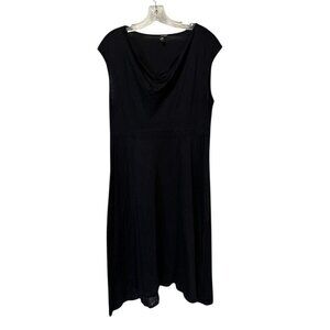 Eileen Fisher Dress Black Cowl Neck Sleeveless Long Lyocell Silk Career Womens L